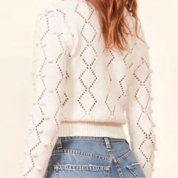 Reformation Marie Pompom Eyelet Knit Sweater White Size Large - Picture 6 of 15